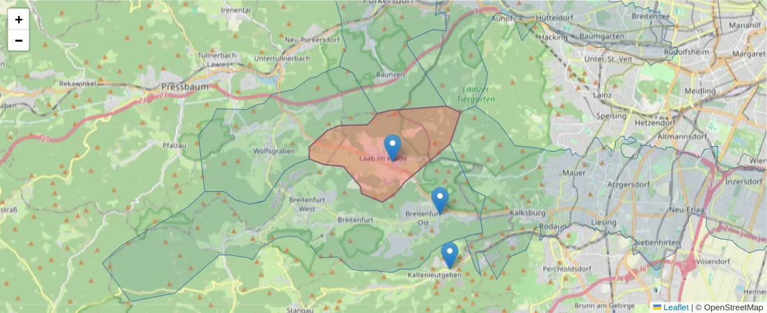 Karte des Postleitzahlen Bereichs  und der umliegenden Postleitzahlen in Deutschland