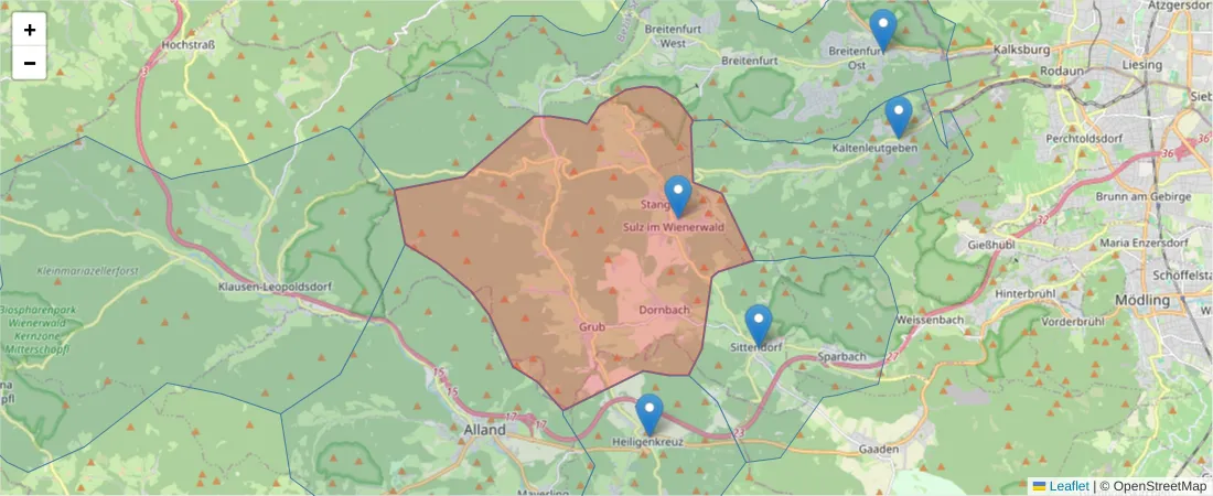 Karte des Postleitzahlen Bereichs  und der umliegenden Postleitzahlen in Deutschland