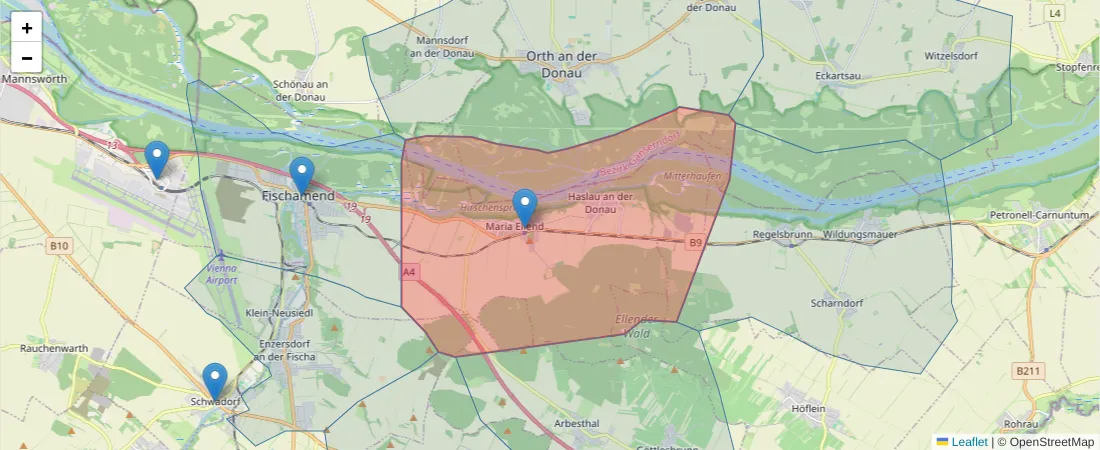 Karte des Postleitzahlen Bereichs  und der umliegenden Postleitzahlen in Deutschland