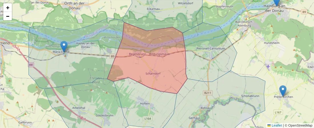 Karte des Postleitzahlen Bereichs  und der umliegenden Postleitzahlen in Deutschland