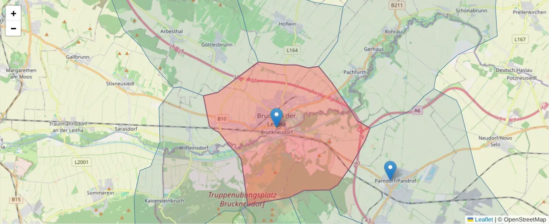 Karte des Postleitzahlen Bereichs  und der umliegenden Postleitzahlen in Deutschland