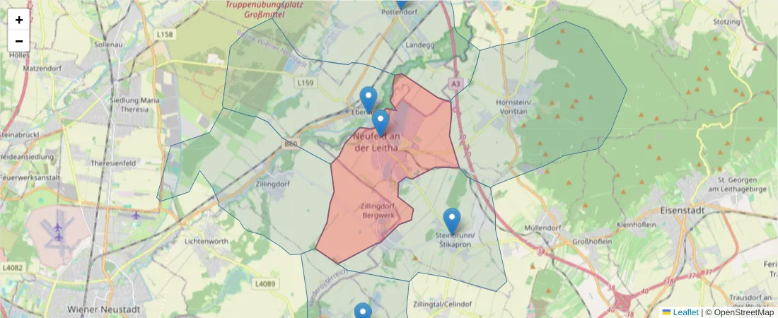 Karte des Postleitzahlen Bereichs  und der umliegenden Postleitzahlen in Deutschland