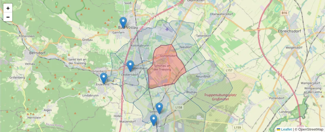 Karte des Postleitzahlen Bereichs  und der umliegenden Postleitzahlen in Deutschland