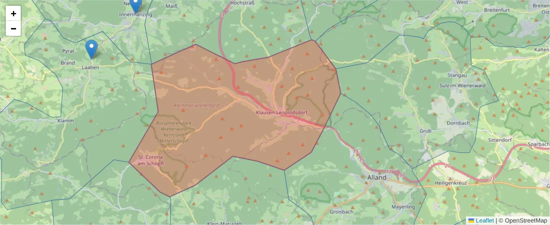 Karte des Postleitzahlen Bereichs  und der umliegenden Postleitzahlen in Deutschland