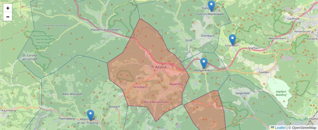 Karte des Postleitzahlen Bereichs  und der umliegenden Postleitzahlen in Deutschland