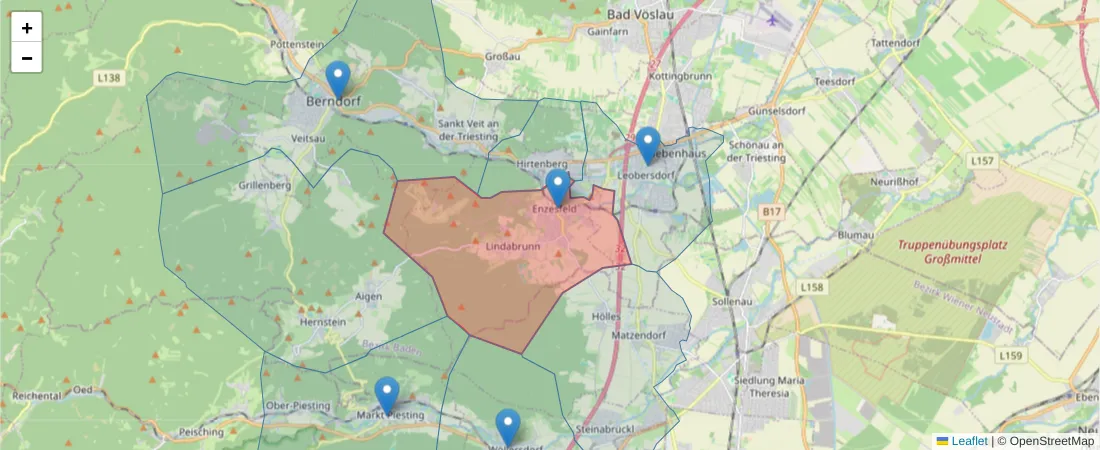 Karte des Postleitzahlen Bereichs  und der umliegenden Postleitzahlen in Deutschland