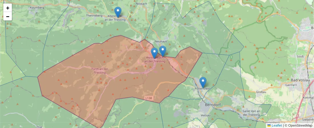 Karte des Postleitzahlen Bereichs  und der umliegenden Postleitzahlen in Deutschland