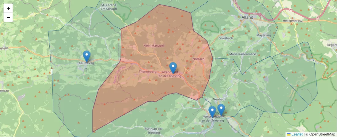 Karte des Postleitzahlen Bereichs  und der umliegenden Postleitzahlen in Deutschland