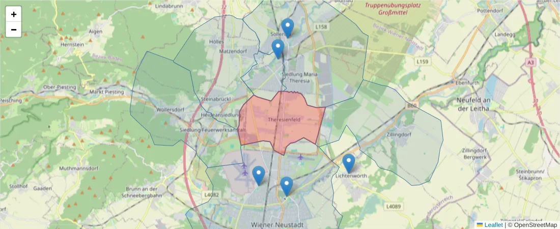 Karte des Postleitzahlen Bereichs  und der umliegenden Postleitzahlen in Deutschland