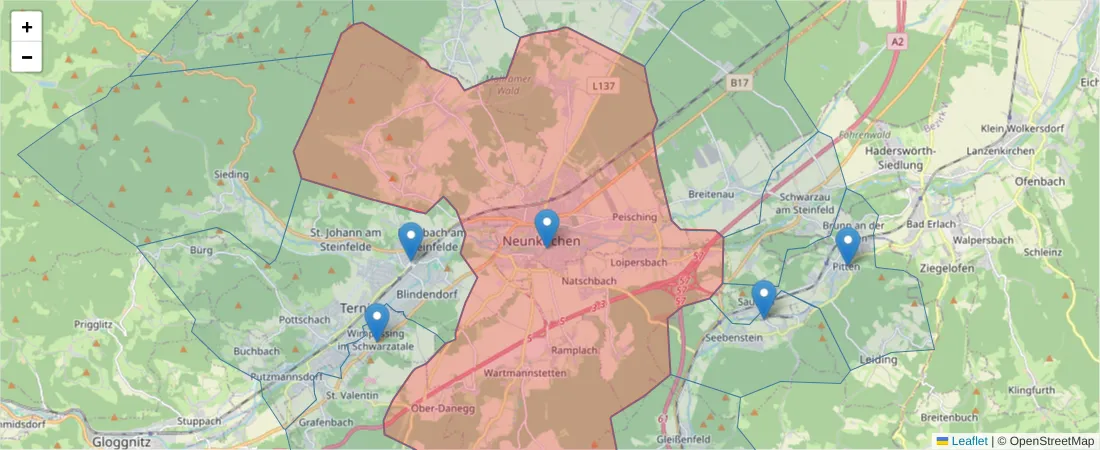 Karte des Postleitzahlen Bereichs  und der umliegenden Postleitzahlen in Deutschland