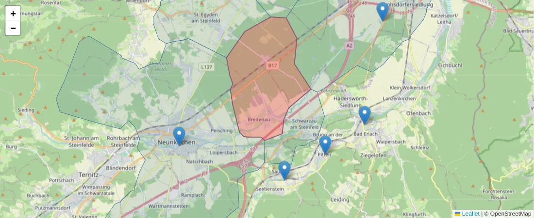 Karte des Postleitzahlen Bereichs  und der umliegenden Postleitzahlen in Deutschland