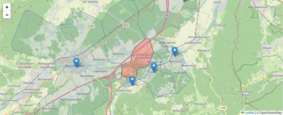 Karte des Postleitzahlen Bereichs  und der umliegenden Postleitzahlen in Deutschland