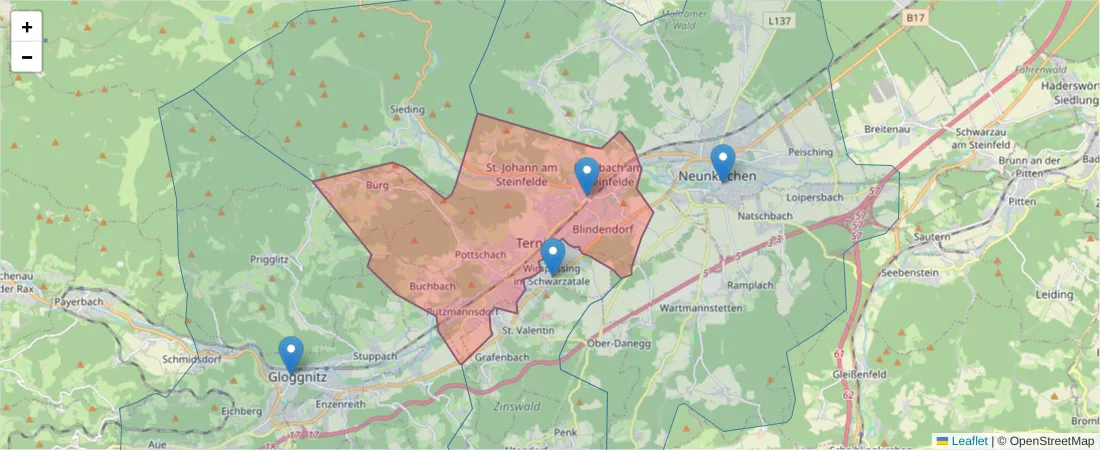 Karte des Postleitzahlen Bereichs  und der umliegenden Postleitzahlen in Deutschland