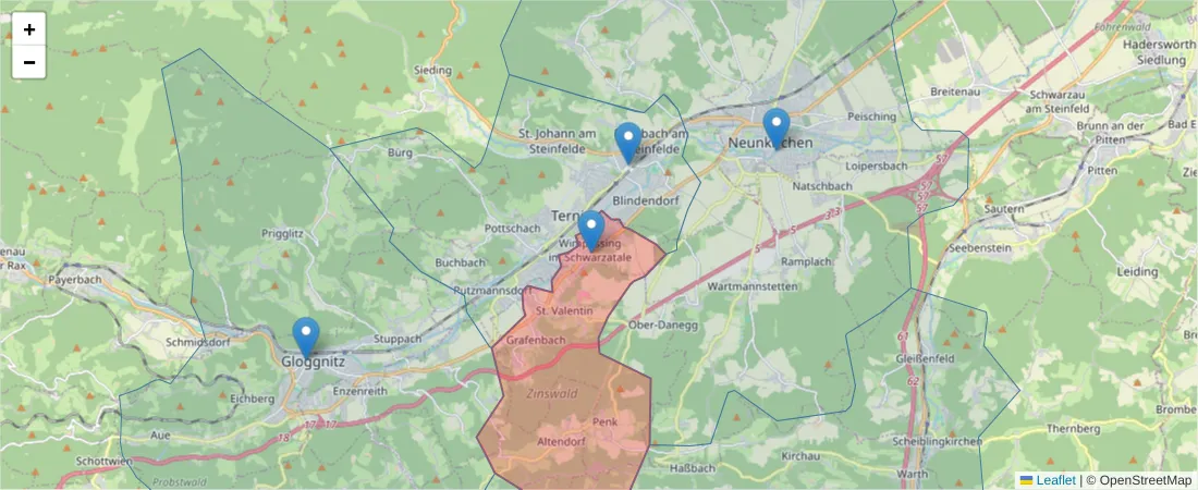 Karte des Postleitzahlen Bereichs  und der umliegenden Postleitzahlen in Deutschland
