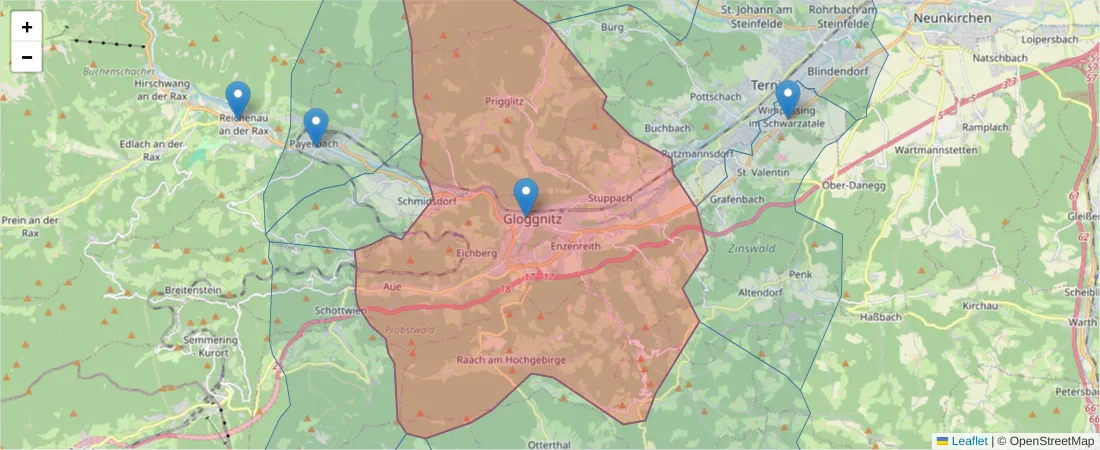 Karte des Postleitzahlen Bereichs  und der umliegenden Postleitzahlen in Deutschland