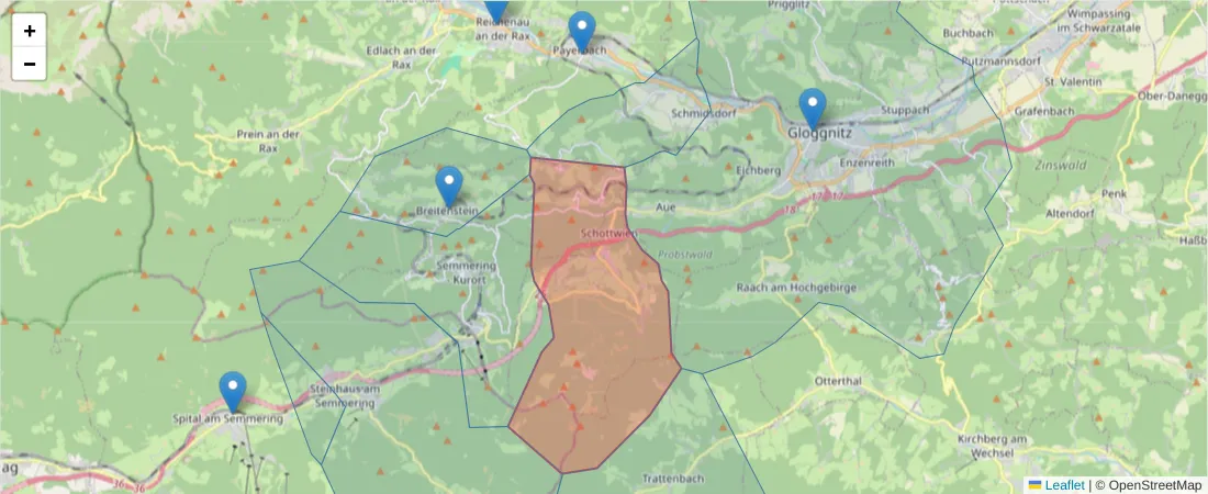 Karte des Postleitzahlen Bereichs  und der umliegenden Postleitzahlen in Deutschland