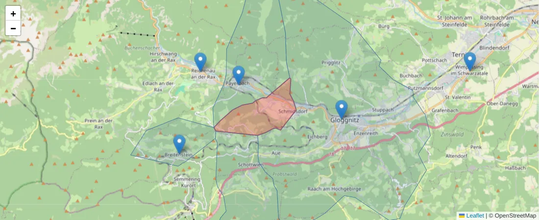 Karte des Postleitzahlen Bereichs  und der umliegenden Postleitzahlen in Deutschland