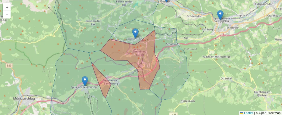 Karte des Postleitzahlen Bereichs  und der umliegenden Postleitzahlen in Deutschland