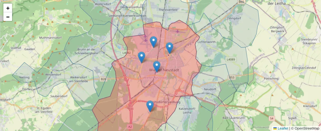 Karte des Postleitzahlen Bereichs  und der umliegenden Postleitzahlen in Deutschland