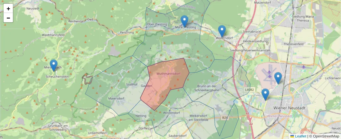 Karte des Postleitzahlen Bereichs  und der umliegenden Postleitzahlen in Deutschland