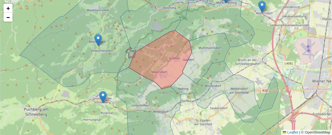 Karte des Postleitzahlen Bereichs  und der umliegenden Postleitzahlen in Deutschland