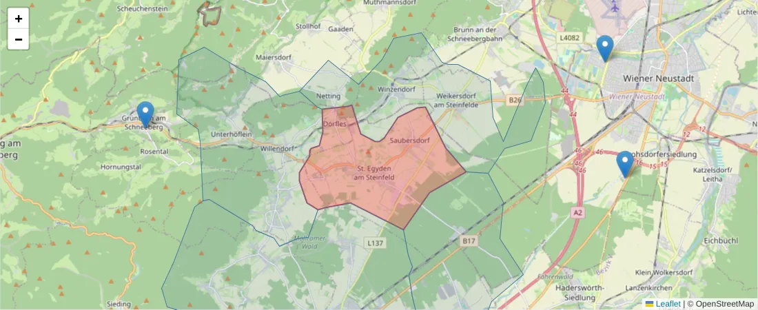 Karte des Postleitzahlen Bereichs  und der umliegenden Postleitzahlen in Deutschland