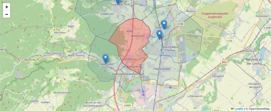 Karte des Postleitzahlen Bereichs  und der umliegenden Postleitzahlen in Deutschland