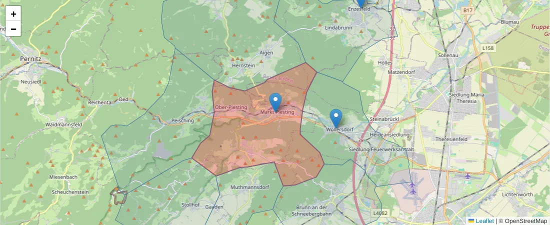 Karte des Postleitzahlen Bereichs  und der umliegenden Postleitzahlen in Deutschland
