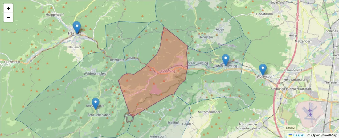 Karte des Postleitzahlen Bereichs  und der umliegenden Postleitzahlen in Deutschland