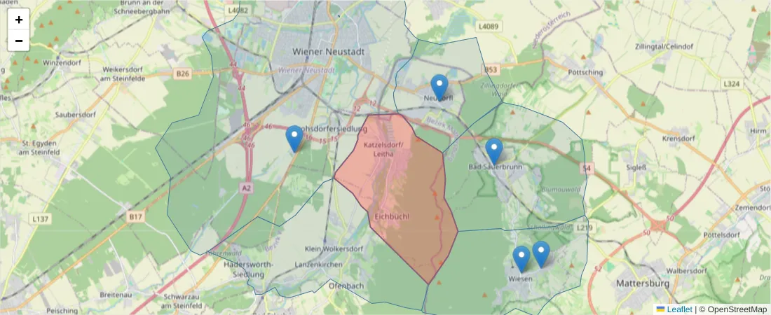 Karte des Postleitzahlen Bereichs  und der umliegenden Postleitzahlen in Deutschland