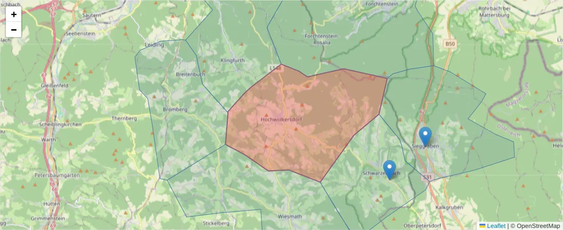Karte des Postleitzahlen Bereichs  und der umliegenden Postleitzahlen in Deutschland