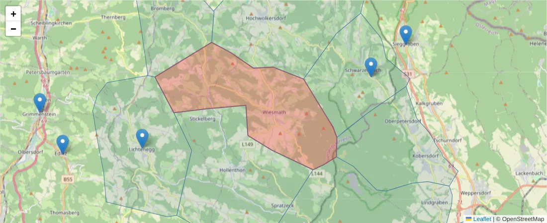 Karte des Postleitzahlen Bereichs  und der umliegenden Postleitzahlen in Deutschland