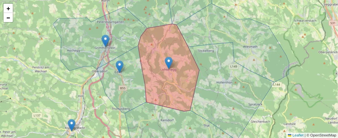 Karte des Postleitzahlen Bereichs  und der umliegenden Postleitzahlen in Deutschland