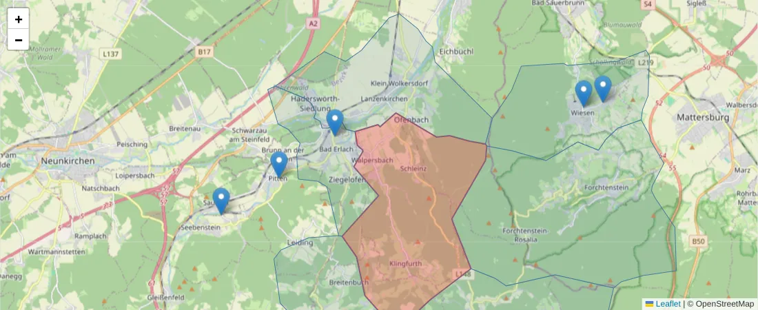 Karte des Postleitzahlen Bereichs  und der umliegenden Postleitzahlen in Deutschland