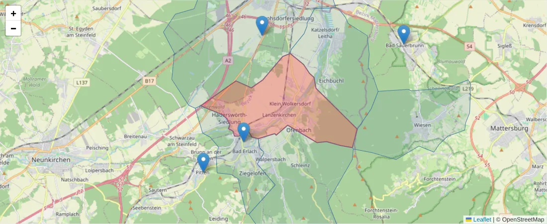 Karte des Postleitzahlen Bereichs  und der umliegenden Postleitzahlen in Deutschland