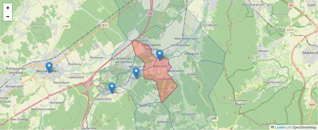 Karte des Postleitzahlen Bereichs  und der umliegenden Postleitzahlen in Deutschland