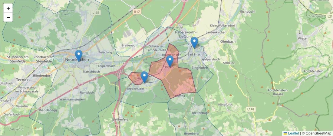 Karte des Postleitzahlen Bereichs  und der umliegenden Postleitzahlen in Deutschland