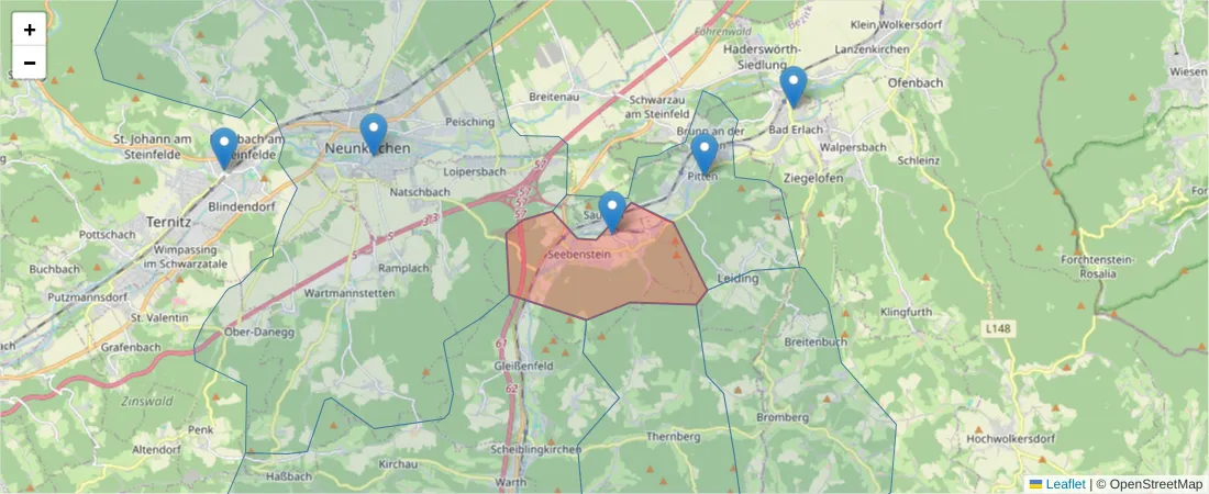 Karte des Postleitzahlen Bereichs  und der umliegenden Postleitzahlen in Deutschland