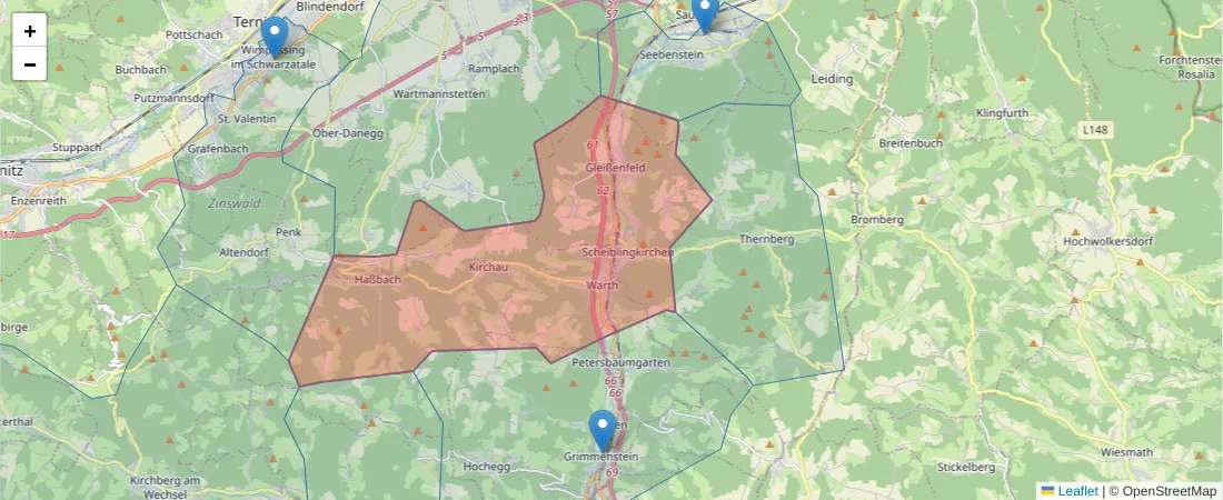 Karte des Postleitzahlen Bereichs  und der umliegenden Postleitzahlen in Deutschland