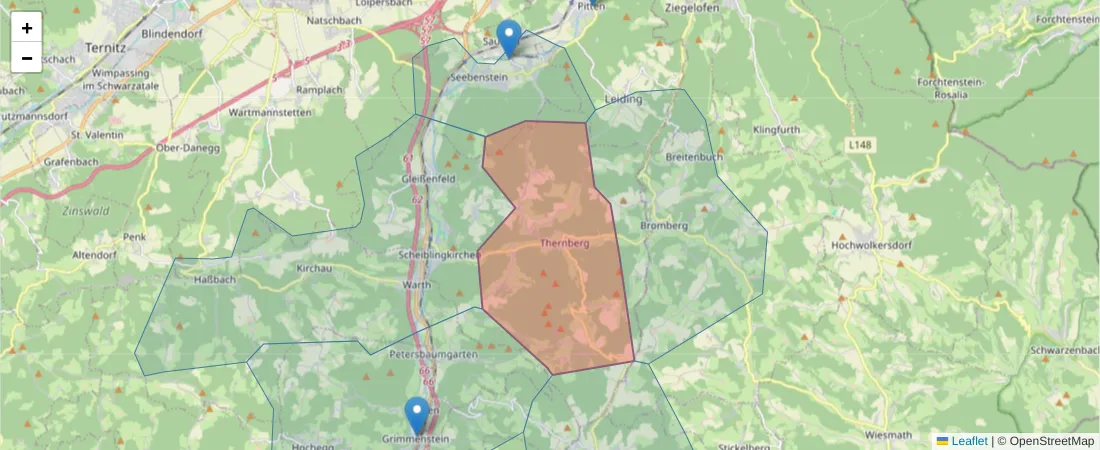 Karte des Postleitzahlen Bereichs  und der umliegenden Postleitzahlen in Deutschland
