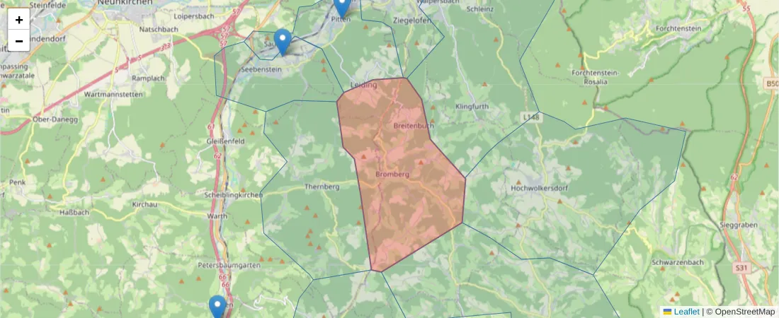 Karte des Postleitzahlen Bereichs  und der umliegenden Postleitzahlen in Deutschland
