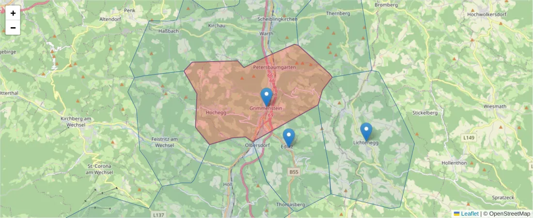Karte des Postleitzahlen Bereichs  und der umliegenden Postleitzahlen in Deutschland