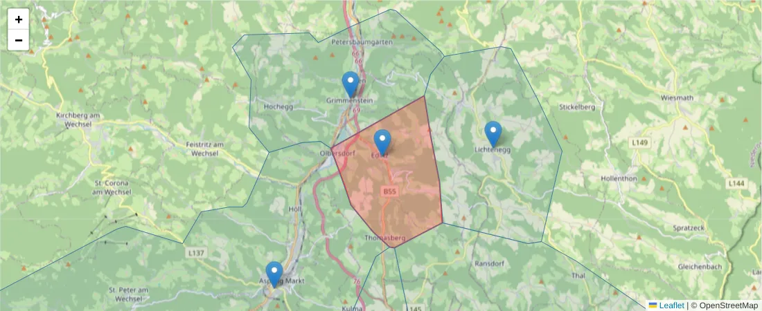 Karte des Postleitzahlen Bereichs  und der umliegenden Postleitzahlen in Deutschland