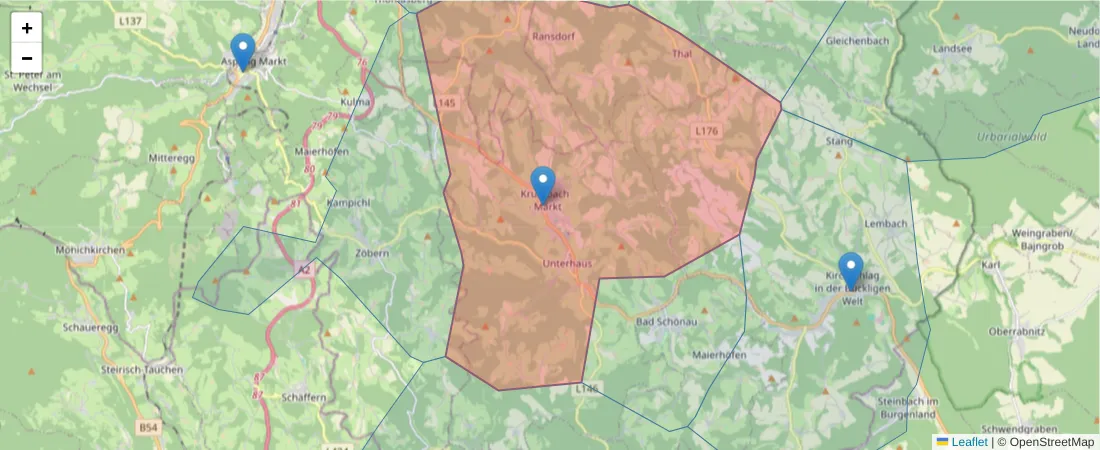 Karte des Postleitzahlen Bereichs  und der umliegenden Postleitzahlen in Deutschland