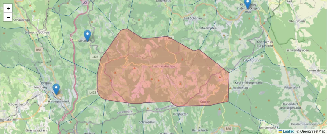 Karte des Postleitzahlen Bereichs  und der umliegenden Postleitzahlen in Deutschland