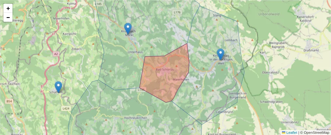 Karte des Postleitzahlen Bereichs  und der umliegenden Postleitzahlen in Deutschland