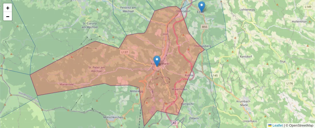 Karte des Postleitzahlen Bereichs  und der umliegenden Postleitzahlen in Deutschland