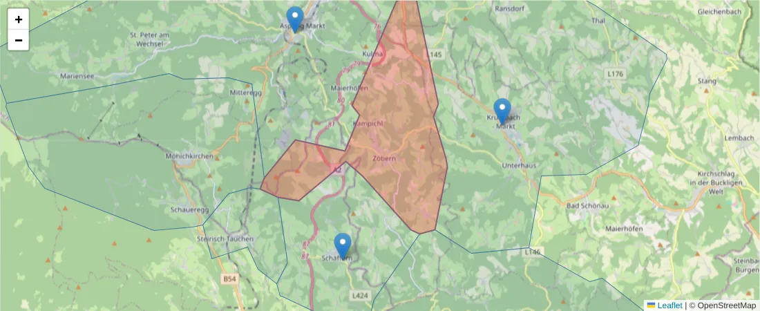 Karte des Postleitzahlen Bereichs  und der umliegenden Postleitzahlen in Deutschland