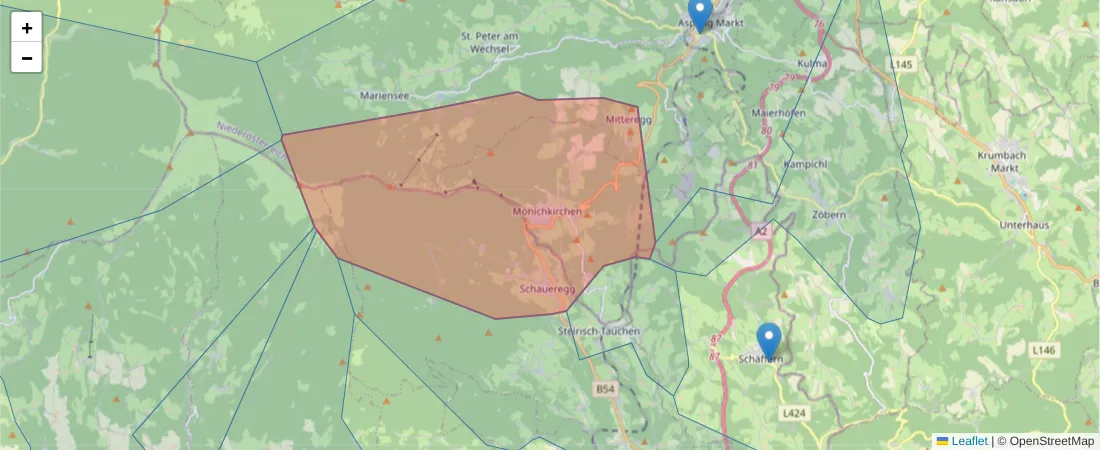 Karte des Postleitzahlen Bereichs  und der umliegenden Postleitzahlen in Deutschland
