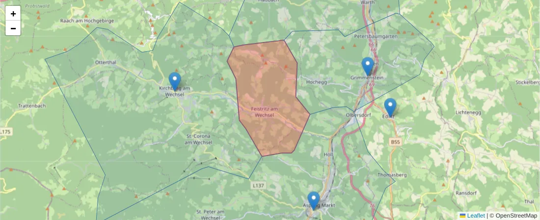 Karte des Postleitzahlen Bereichs  und der umliegenden Postleitzahlen in Deutschland